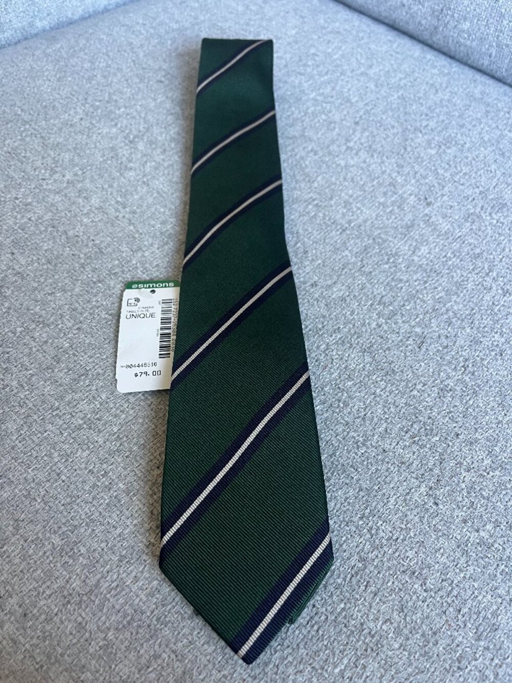 Men's Classic Tie.  Silk/Cotton.   Made in Italy. Green striped. Retail:$79+tax